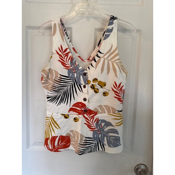 Monteau Tops - Monteau Floral Tropical Linen Blend Sleeveless Blouse Size Large